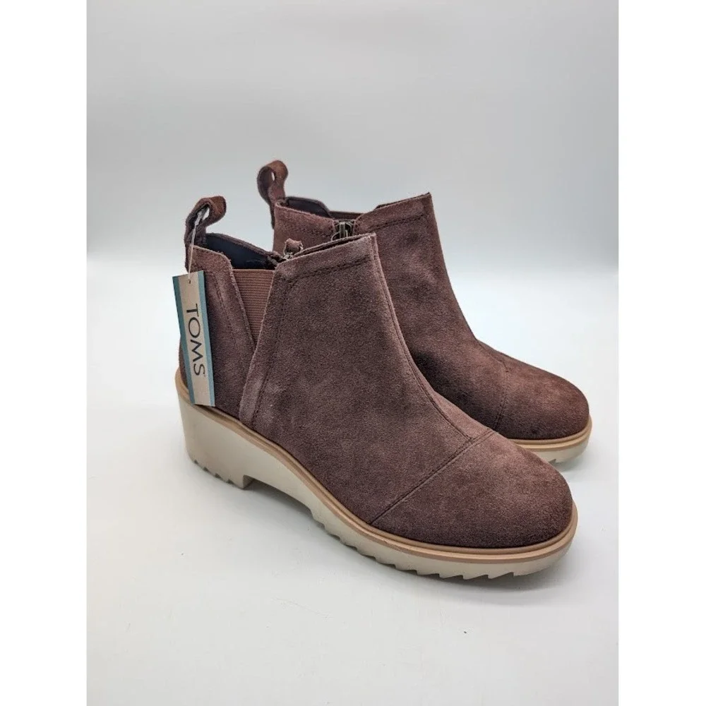 TOMS Maude Ankle Boots Women's 7.5 Brown Platform Wedge Booties 10020218 NEW